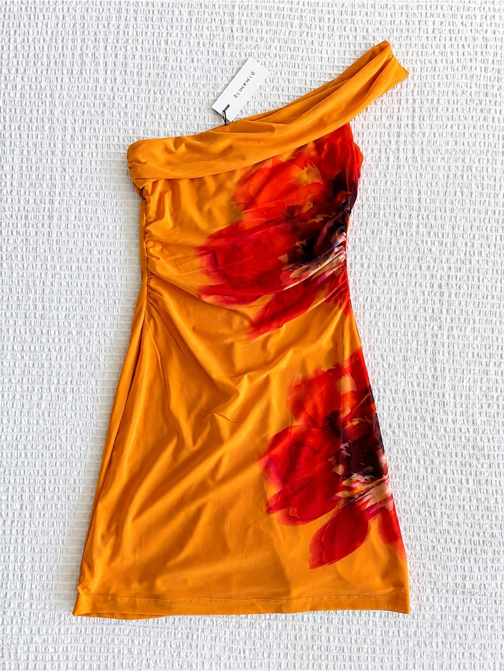 NWT One-Shoulder Orange Floral Dress